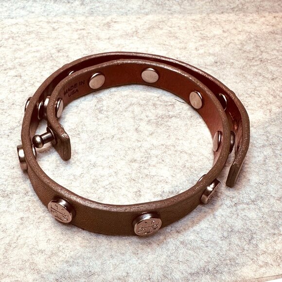 Tory Burch Leather Double Wrap Logo Stud Bracelet 16” | eBay Tory Burch - Leather Double Wrap Logo Studded Bracelet, Brown and Gold